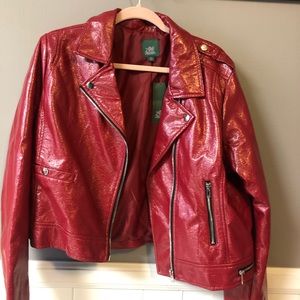 Red faux leather jacket